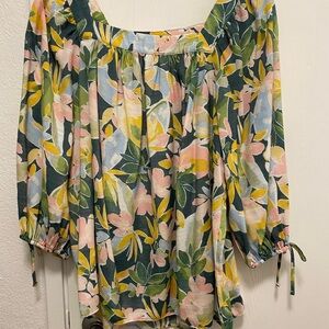 LC Lauren Conrad Floral Blouse - Green, Pink, Yellow